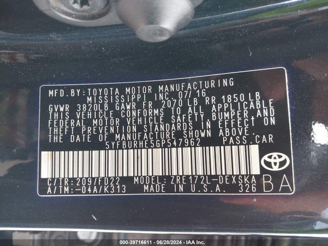 Toyota Corolla S Plus 2016 5YFBURHE5GP547962 Image 9