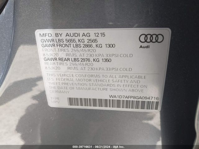 WA1D7AFP8GA094716 Audi Q5 3.0t Premium Plus