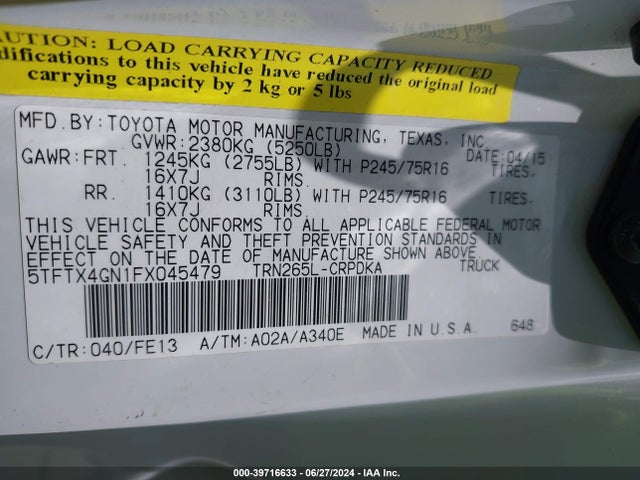 Toyota Tacoma Prerunner 2015 5TFTX4GN1FX045479 Image 9
