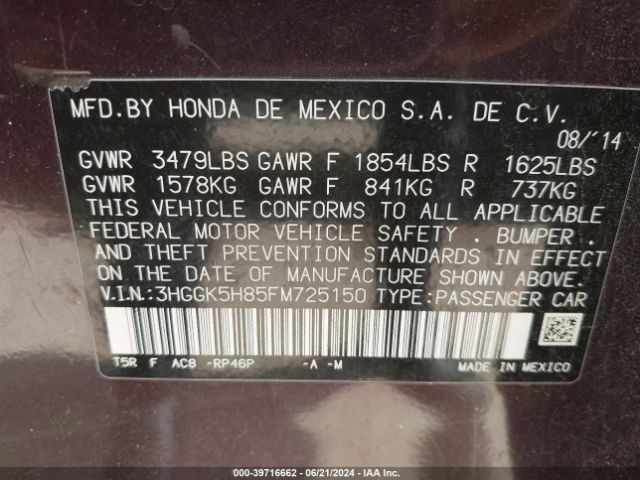 3HGGK5H85FM725150 Honda Fit Ex/ex-l