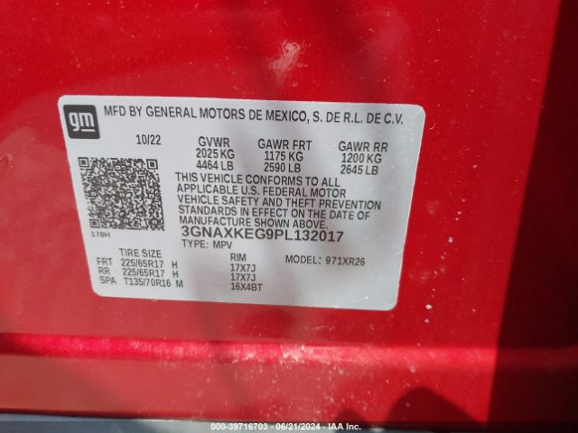 3GNAXKEG9PL132017 Chevrolet Equinox Fwd Lt