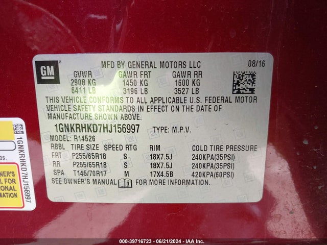 Chevrolet Traverse 2lt 2017 1GNKRHKD7HJ156997 Image 9