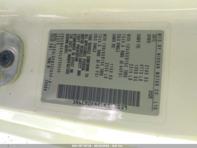 3N6CM0KN2LK700039 Nissan Nv200 Compact Cargo S Xtronic Cvt