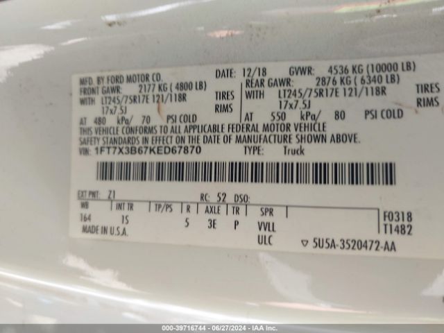 1FT7X3B67KED67870 Ford F-350 Xl