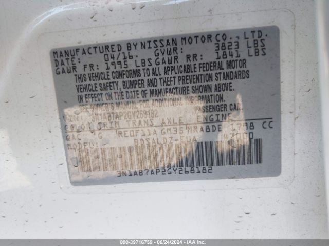 3N1AB7AP2GY268182 Nissan SENTRA SV