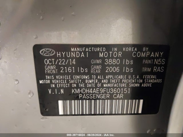 Hyundai ELANTRA SE 2015 KMHDH4AE9FU360151 Image 9