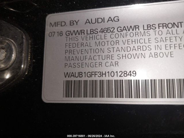 WAUB1GFF3H1012849 Audi S3 2.0t Premium Plus