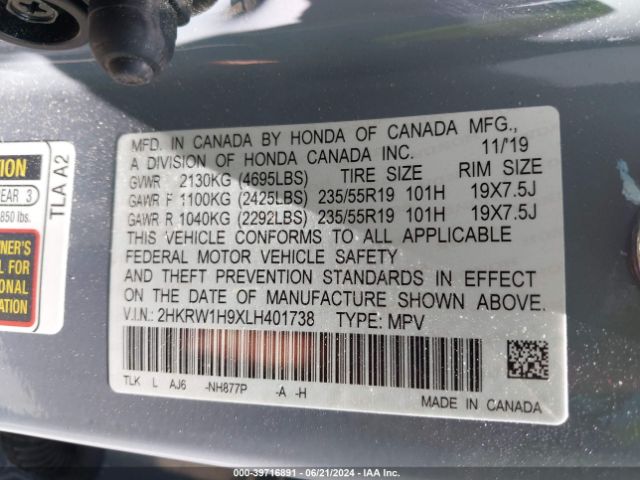 2HKRW1H9XLH401738 Honda Cr-v 2wd Touring