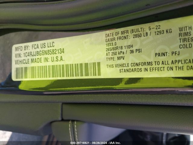 1C4RJJBG6N8582134 Jeep Grand Cherokee L Limited 4x2