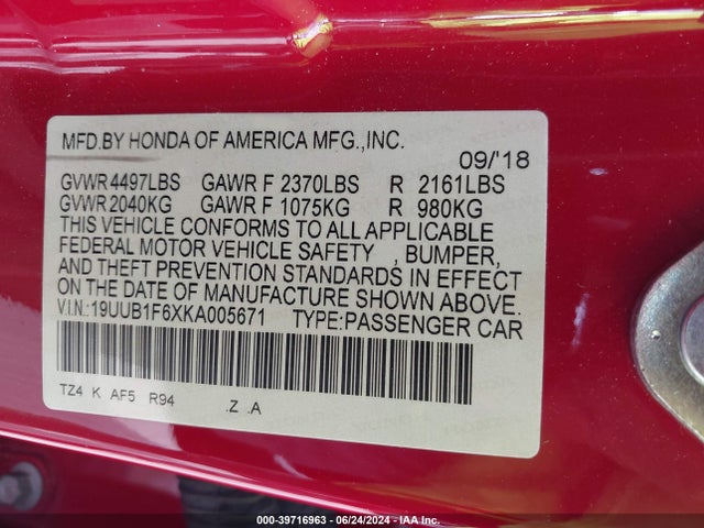 19UUB1F6XKA005671 Acura TLX