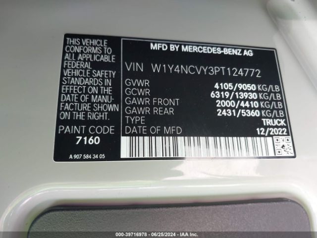 W1Y4NCVY3PT124772 Mercedes-Benz Sprinter 2500 High Roof 4-cyl Diesel Ho