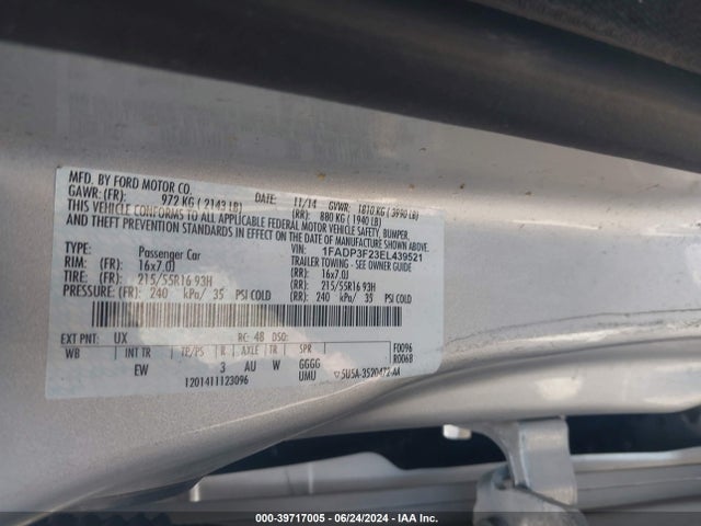 Ford FOCUS SE 2014 1FADP3F23EL439521 Image 9