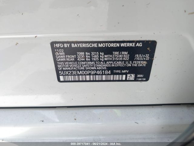 5UX23EM00P9P46184 BMW X7 Xdrive40i