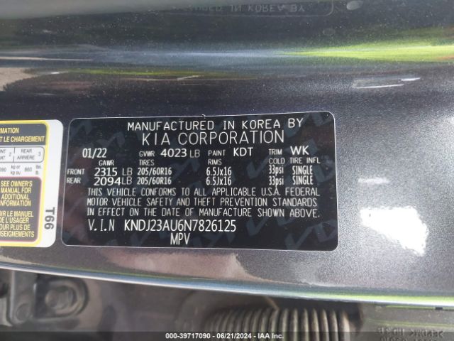 KNDJ23AU6N7826125 KIA SOUL LX