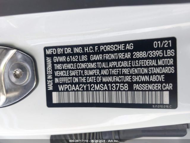 WP0AA2Y12MSA13758 Porsche Taycan