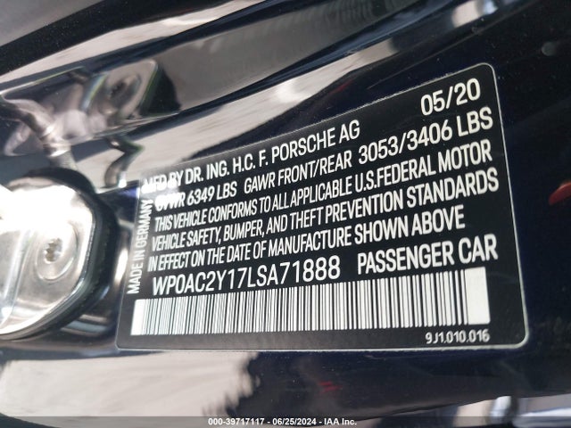 2020 PORSCHE TAYCAN WP0AC2Y17LSA71888 Photo 8