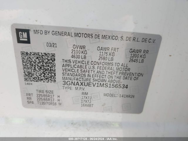 3GNAXUEV1MS156534 Chevrolet Equinox Awd Lt