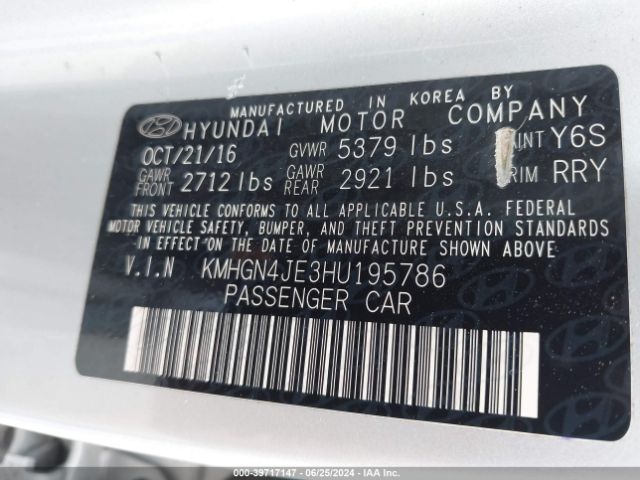 KMHGN4JE3HU195786 Genesis G80 3.8