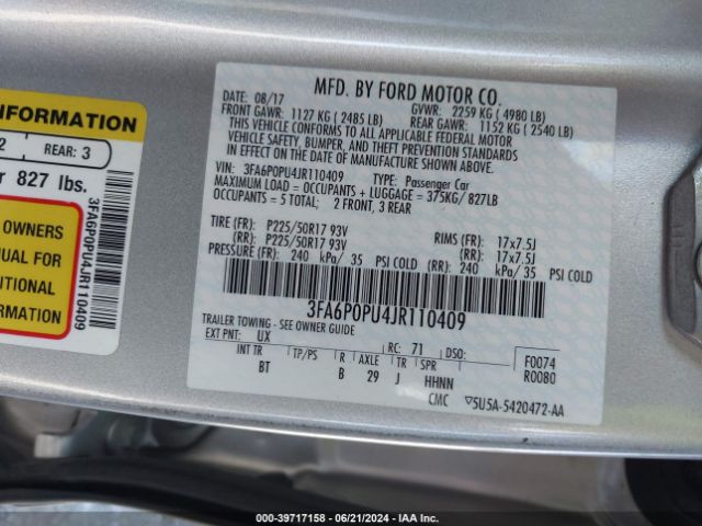 3FA6P0PU4JR110409 Ford Fusion Energi Se Luxury
