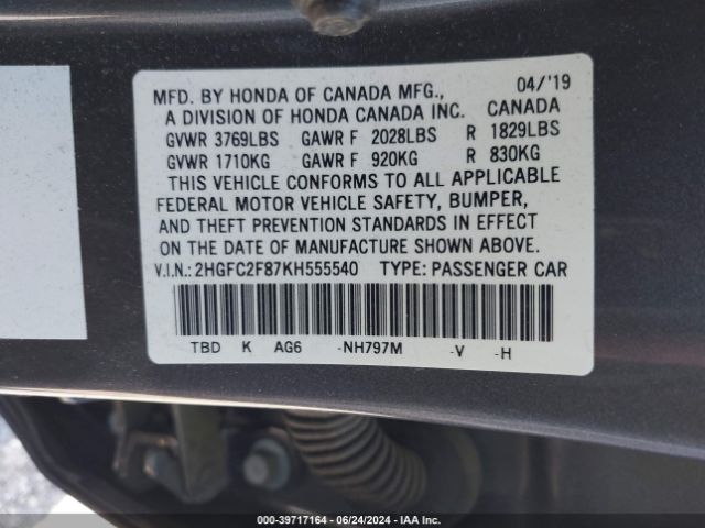 2HGFC2F87KH555540 Honda Civic Sport