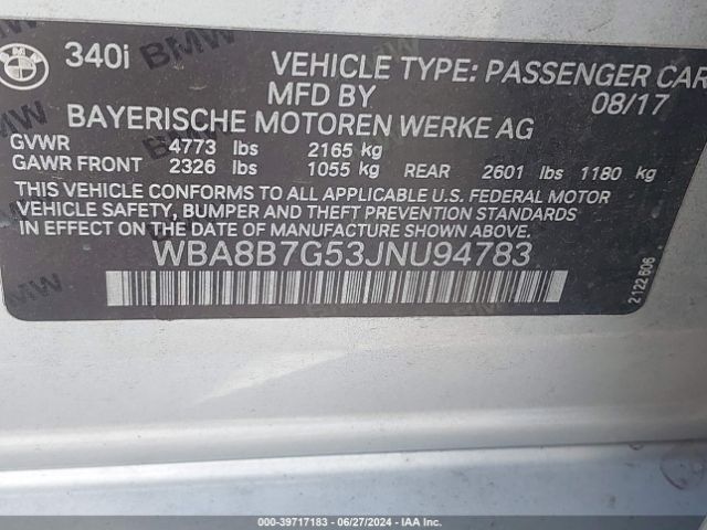 WBA8B7G53JNU94783 BMW 340i Xdrive