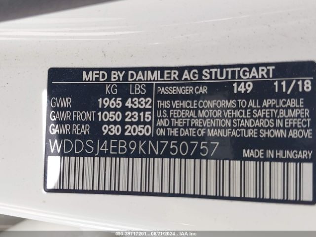 WDDSJ4EB9KN750757 Mercedes-Benz CLA 250