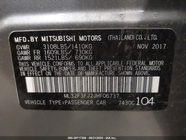 ML32F3FJ2JHF06737 Mitsubishi Mirage G4 Es