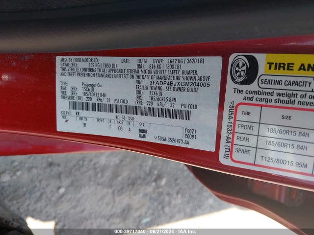 Ford FIESTA SE 2016 3FADP4BJXGM204005 Image 9
