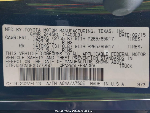Toyota Tacoma Prerunner V6 2015 5TFJU4GN0FX077260 Image 9