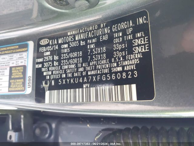 5XYKU4A7XFG560823 KIA Sorento Ex V6