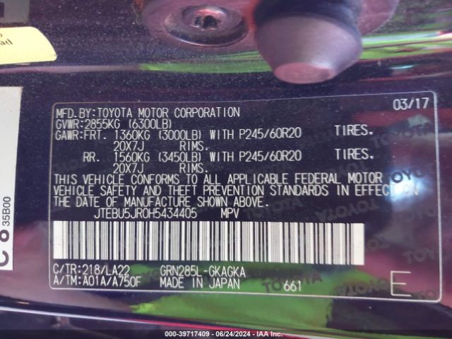 JTEBU5JR0H5434405 Toyota 4runner Limited