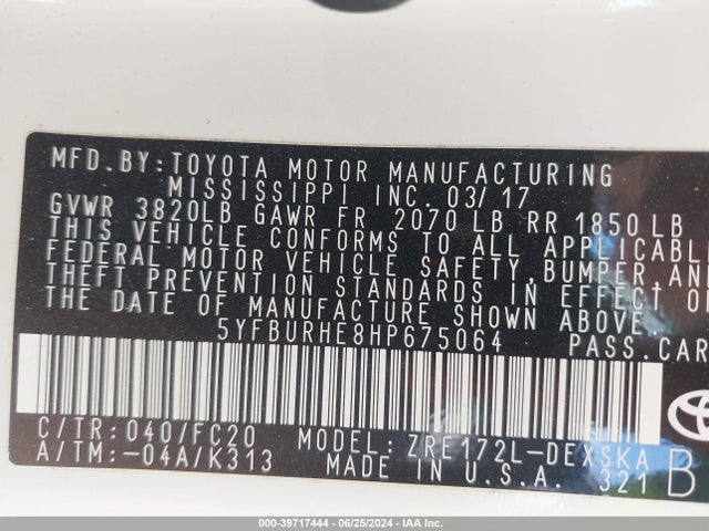 Toyota COROLLA SE 2017 5YFBURHE8HP675064 Image 9