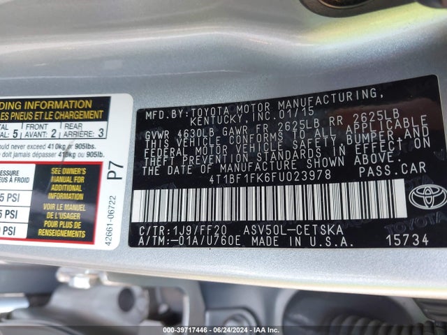 Toyota CAMRY SE 2015 4T1BF1FK6FU023978 Image 9