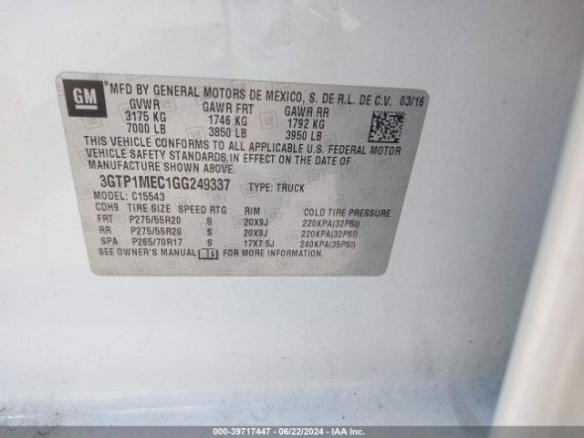 3GTP1MEC1GG249337 GMC Sierra 1500 Sle
