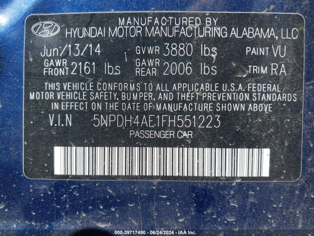 Hyundai ELANTRA SE 2015 5NPDH4AE1FH551223 Image 9