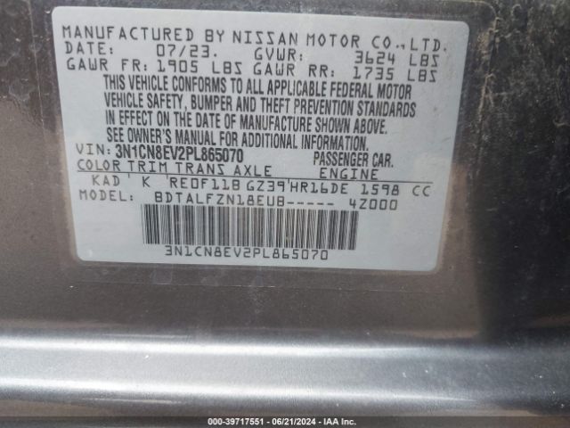 3N1CN8EV2PL865070 Nissan Versa 1.6 Sv Xtronic Cvt