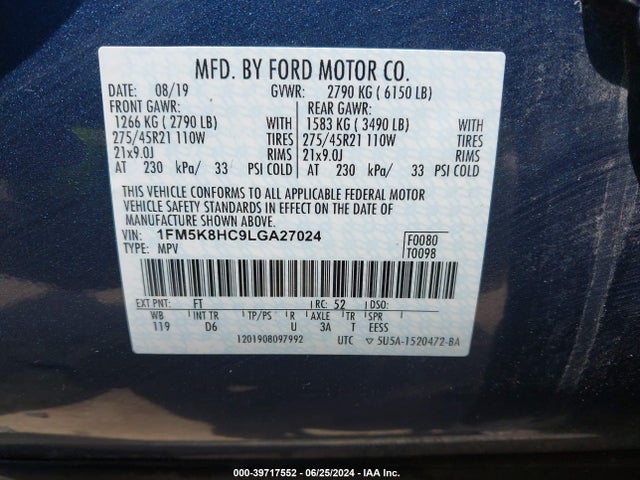 Ford Explorer Platinum 2020 1FM5K8HC9LGA27024 Image 9