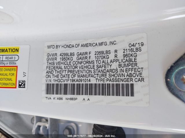1HGCV1F19KA091014 Honda ACCORD LX