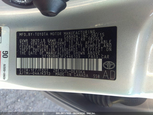 Toyota Corolla S 2015 2T1BURHE3FC446109 Image 9