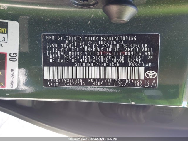 Toyota COROLLA LE 2014 5YFBURHE7EP053826 Image 9