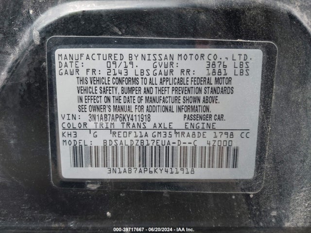 Nissan SENTRA SV 2019 3N1AB7AP6KY411918 Image 9