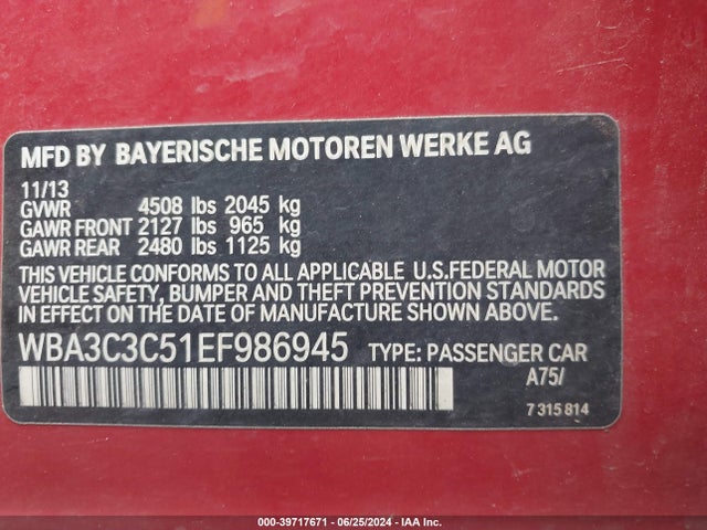 BMW 320i Xdrive 2014 WBA3C3C51EF986945 Image 9