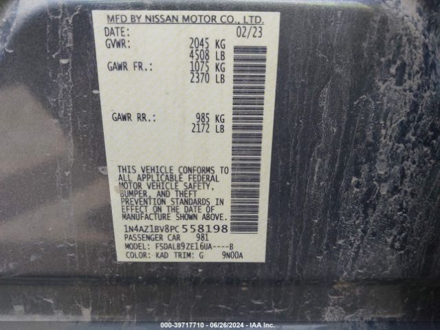 1N4AZ1BV8PC558198 Nissan Leaf S 40 Kwh