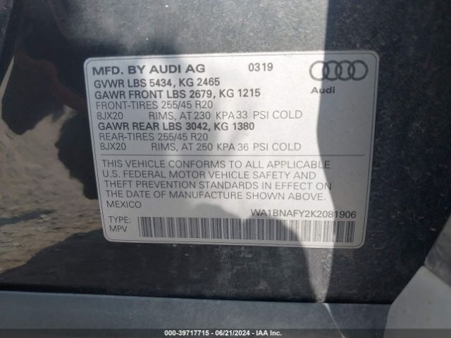 WA1BNAFY2K2081906 Audi Q5 45 Premium