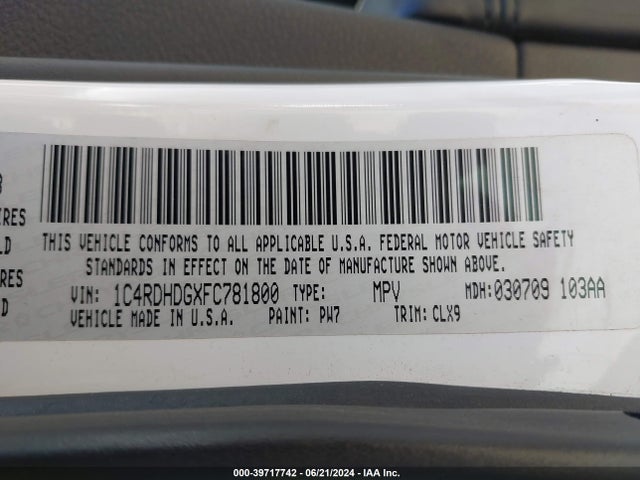 Dodge DURANGO LIMITED 2015 1C4RDHDGXFC781800 Image 9