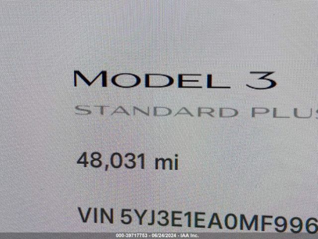 5YJ3E1EA0MF996509 Tesla Model 3 Standard Range Plus Rear-wheel Drive