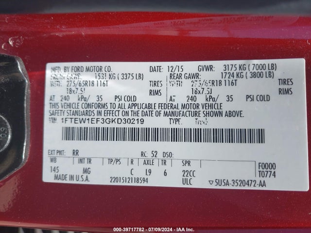 Ford F-150 Xlt 2016 1FTEW1EF3GKD30219 Image 9