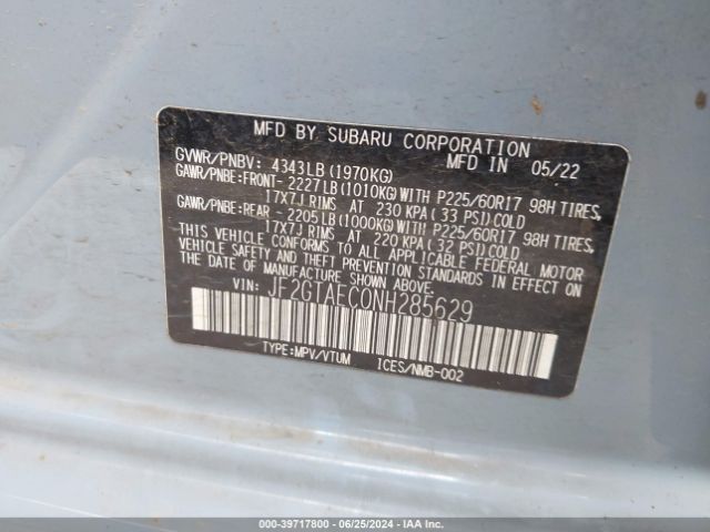 JF2GTAEC0NH285629 Subaru Crosstrek Premium