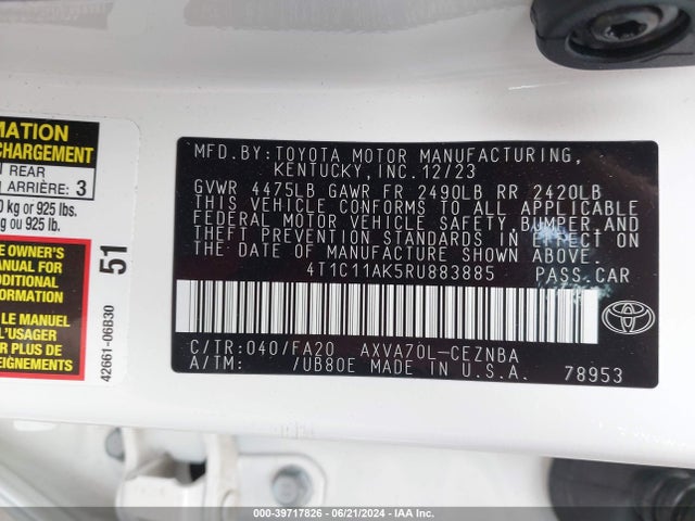 Toyota CAMRY LE 2024 4T1C11AK5RU883885 Image 9