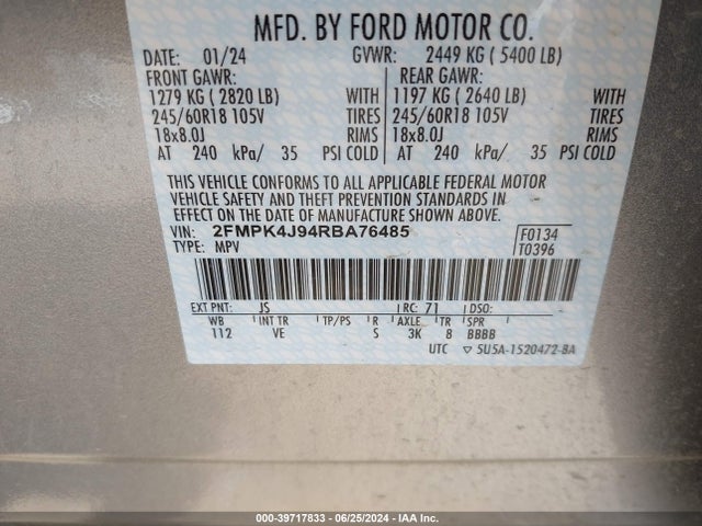 Ford EDGE SEL 2024 2FMPK4J94RBA76485 Image 9